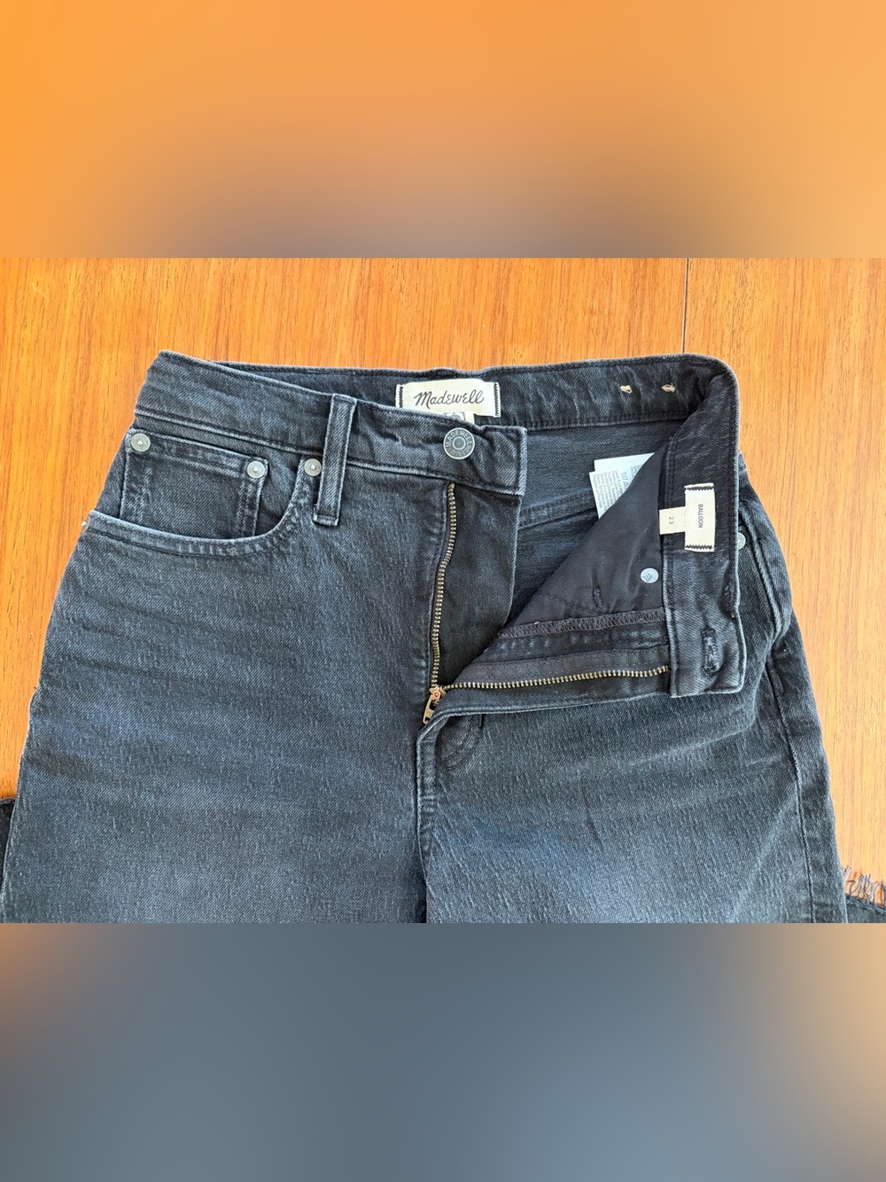 Madewell Black Denim Balloon Raw Hem Womens High-Rise Jeans Size 23 NG264 - Picture 6 of 14